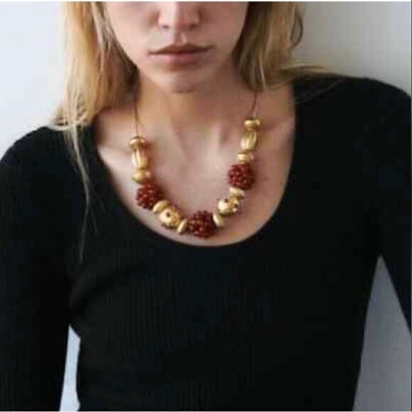 Zara Combination Bead and Stone Necklace Red and Gold - Picture 5 of 11